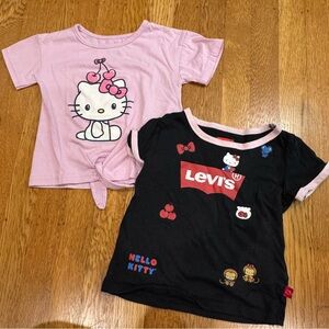 Lot of 2 Hello Kitty tops Levi's Black logo top, Purple tie tee, sz 3t